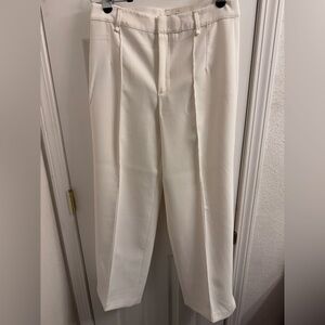 Cream High-Waist Wide Leg Tailored Trousers